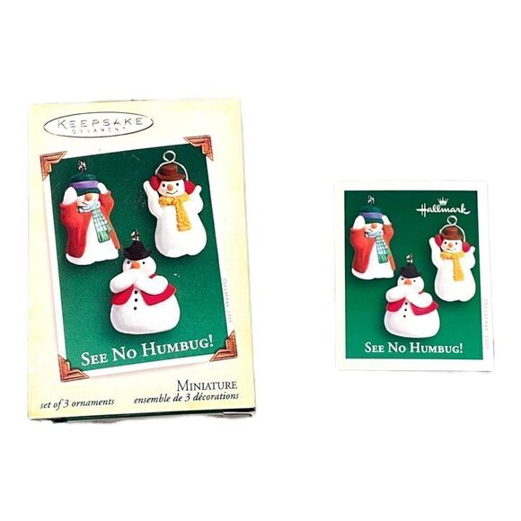 HALLMARK Keepsake See No Humbug Snowman Miniature Ornaments Set of 3 - Picture 4 of 9
